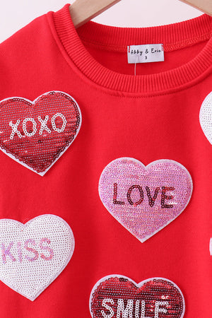 Red heart love smile sequin fleece mom&me sweatshrit