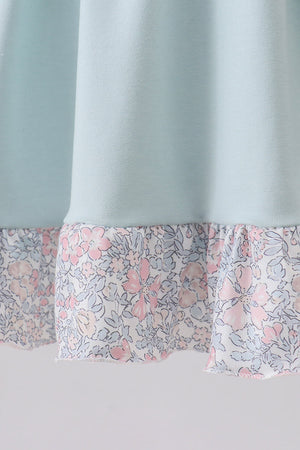 Blue floral bunny applique ruffle dress