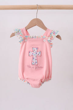 Pink floral cross embroidery ruffle bubble