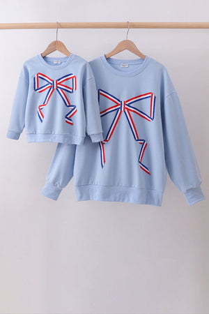 Blue hand-sewn bow mom&me sweatshirt
