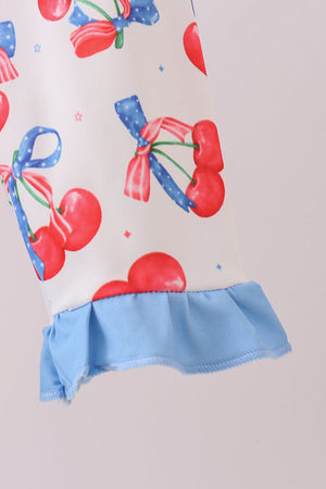 Blue cherry print rashguard