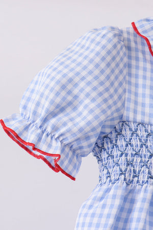 Blue flag smocked ruffle bloomer set