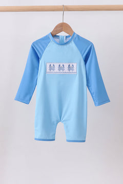 Blue crab embroidery one-piece swimsuit