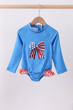 Blue bow sequin rashguard