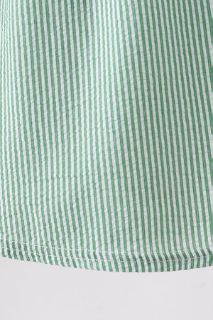 Green Watermelon Stripe Smocked Embroidered Seersucker Dress