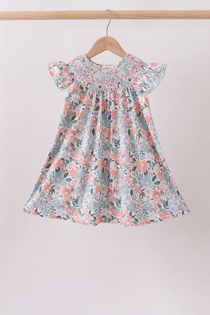 Pink Floral Smocked dress