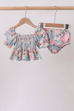 Pink Floral Smocked UPF Swim Set