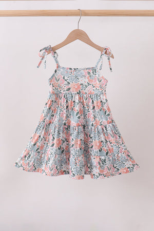 Pink Floral tiered Dress