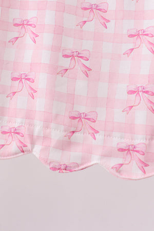 Pink bow print scalloped bloomer set