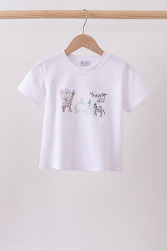 White Animal Embroidered Top