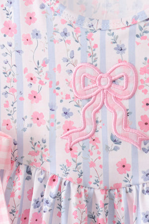 Pink Floral Applique Bow Bloomer Set