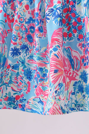 Pink tropical floral print ruffle bow bloomer set