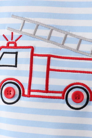 Blue Fire Engine Stripe Embroidered Set