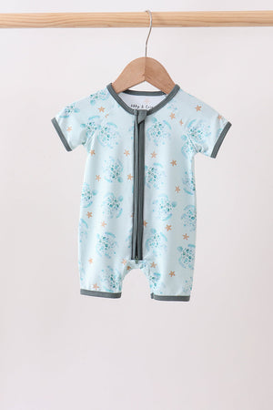 Blue Turtle Bamboo Romper