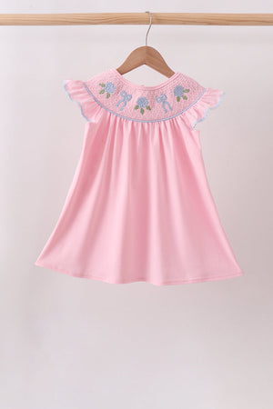 Pink Hydrangea Bow Smocked Dress