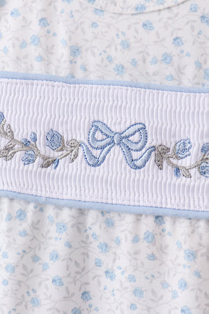 Blue Floral Smocked Ruffle Bloomer Set