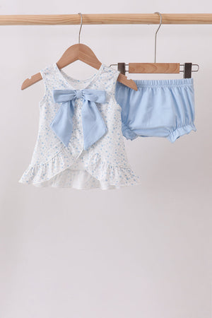 Blue Floral Smocked Ruffle Bloomer Set