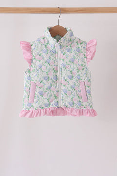 Pink floral ruffle vest