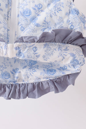 Blue floral ruffle vest