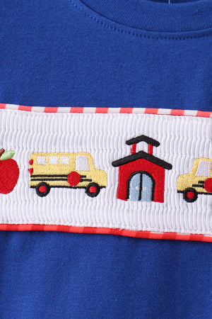 Navy School Bus Smocked Gingham Shorts Set