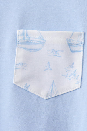 Blue Sailboat Shorts Set