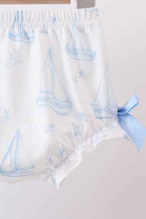 Blue Sailboat Smocked Scalloped Bloomer Set