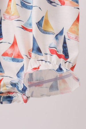 Blue Sailboat Embroidered Ruffle Bubble