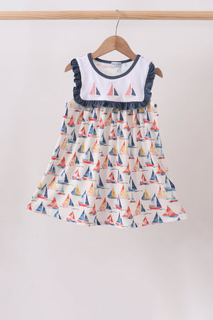 Blue Sailboat Embroidered Dress