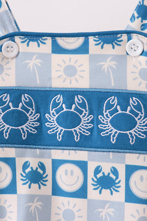 Blue Crab Embroidered Checkered Bubble