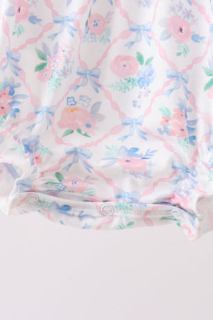 Blue Floral Smocked Bubble