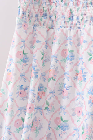 Blue Floral Smocked Mom Dress