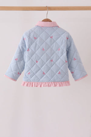 Blue corduroy bow embroidery ruffle jacket