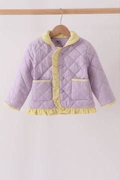 Purple corduroy bow embroidery ruffle jacket