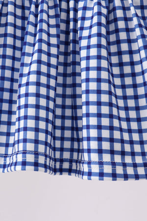Navy Apple Embroidered Gingham Bloomer Set