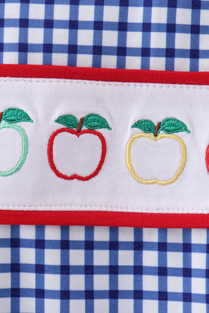 Navy Apple Embroidered Gingham Jon Jon