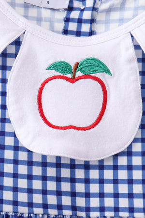 Navy Apple Embroidered Gingham Dress