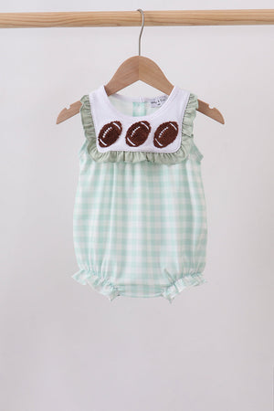 Green football french knot gingham ruffle bubble