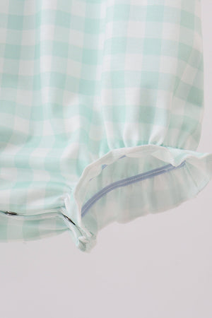 Green football french knot gingham ruffle bubble