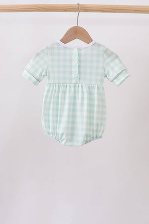 Green football french knot gingham bubble