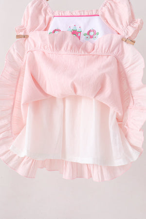 Pink Castle Embroidery Jacquard Ruffle Dress