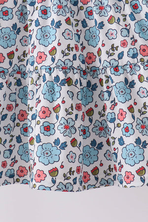 Blue floral smocked ruffle dress