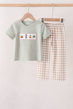 Green Scarecrow Embroidery Pants Set