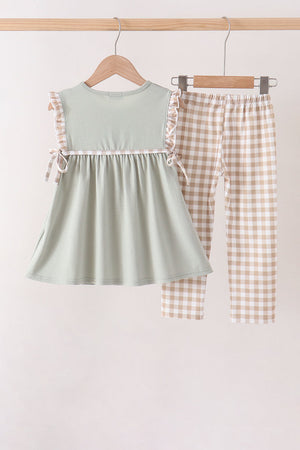 Green Scarecrow Embroidery Ruffle Pants Set