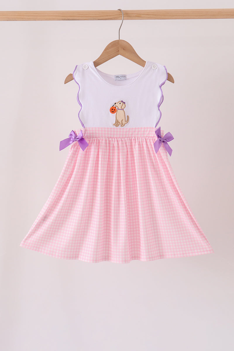 Pink Puppy Pumpkin Applique Dress