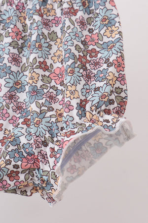 Blue Floral Bow Applique Bloomer Set