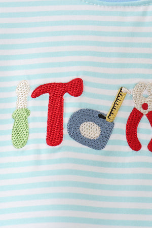 Blue Tool Embroidery Stripe Top