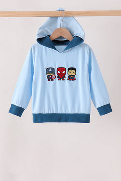 Blue character embroidery hoodie