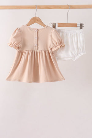 Khaki Pumpkin Smocked Bloomer Set