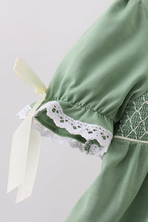 Sage collar smocked lace bloomer set