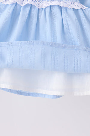 Blue Floral Smocked Lace Bloomer Set